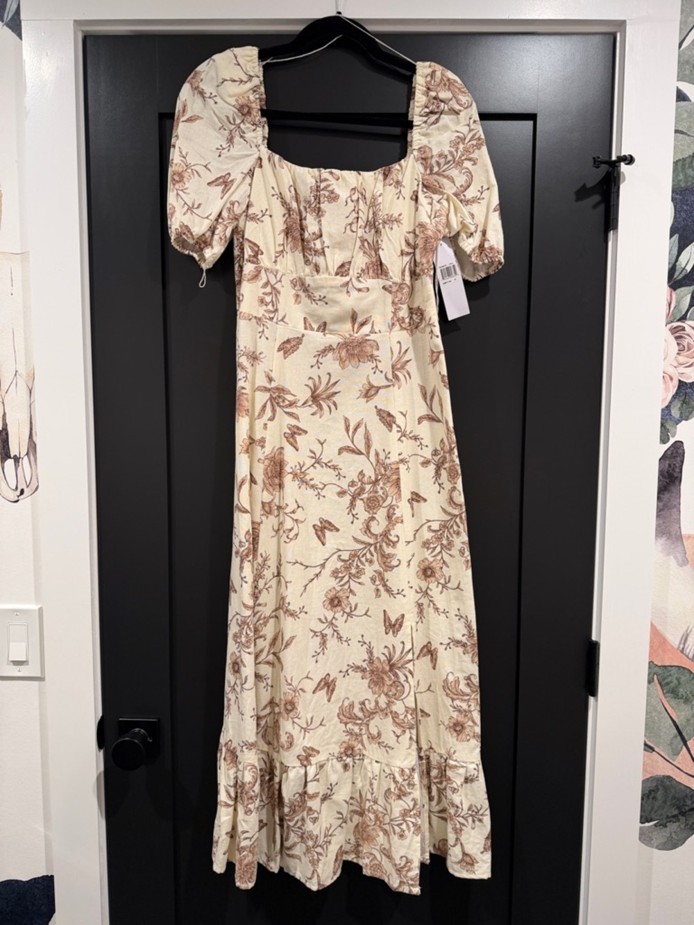 London Times Cream Midi Dress with Brown Floral Print